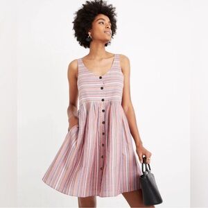 Madewell Scoop Neck Tank Dress in Rainbow Stripe